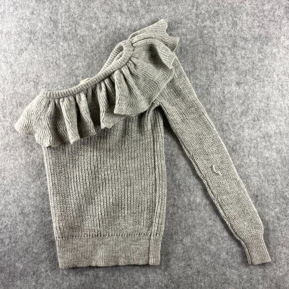 Rebecca Taylor One Shoulder Sweater Womens Gray XS Alpaca Wool Pullover Ruffle - Picture 8 of 12